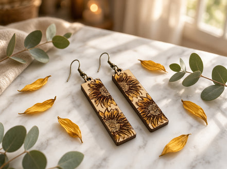 Seaside Blooms sunflower bar dangle earrings with yellow sunflower charms and silver hooks, stylish jewelry for casual or dressy wear