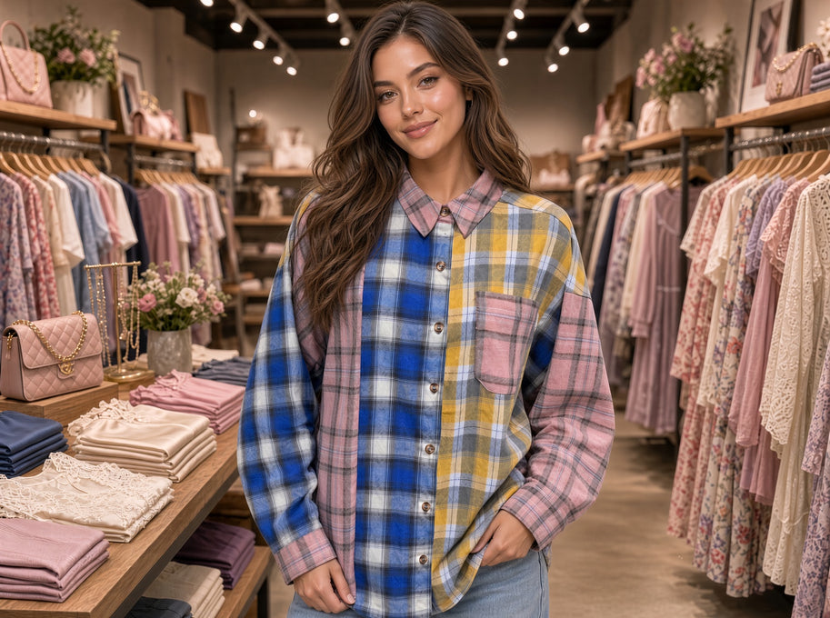 AEMI & CO Noelle Shirt, stylish women's top with a relaxed fit, shown in a neutral fabric with a collar and button-front detail.