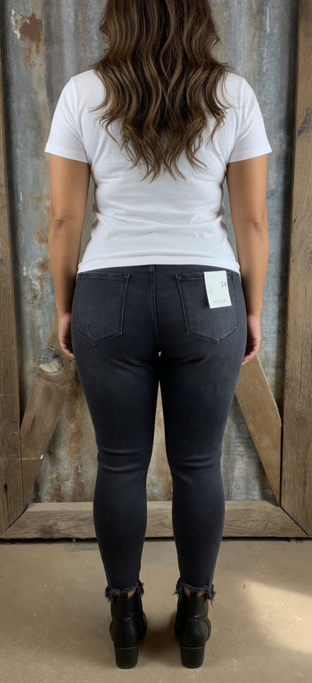 Black skinny jeans by VERVET by FLYING MONKEY, slim-fit denim pants shown on a model.