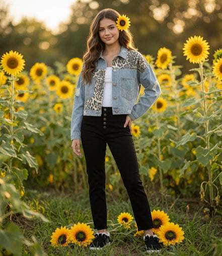 Denim Leopard Contrast Jacket