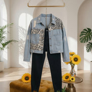 Denim Leopard Contrast Jacket