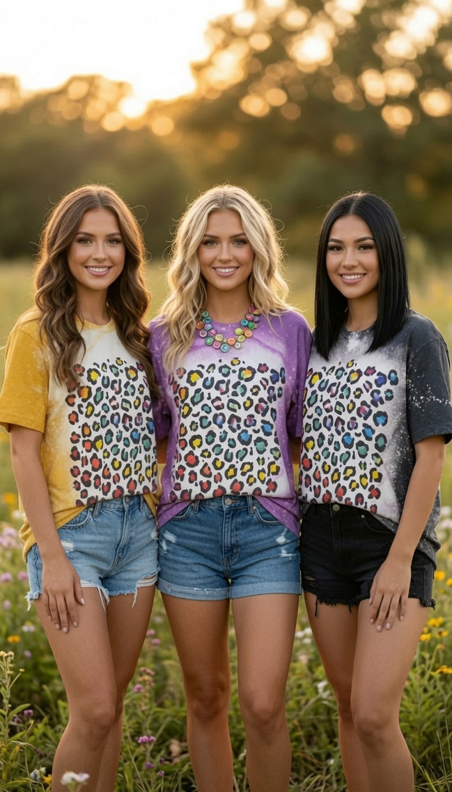 Bleached Rainbow Leopard Tee