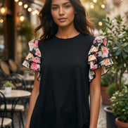 Floral Print Layered Sleeve Tee