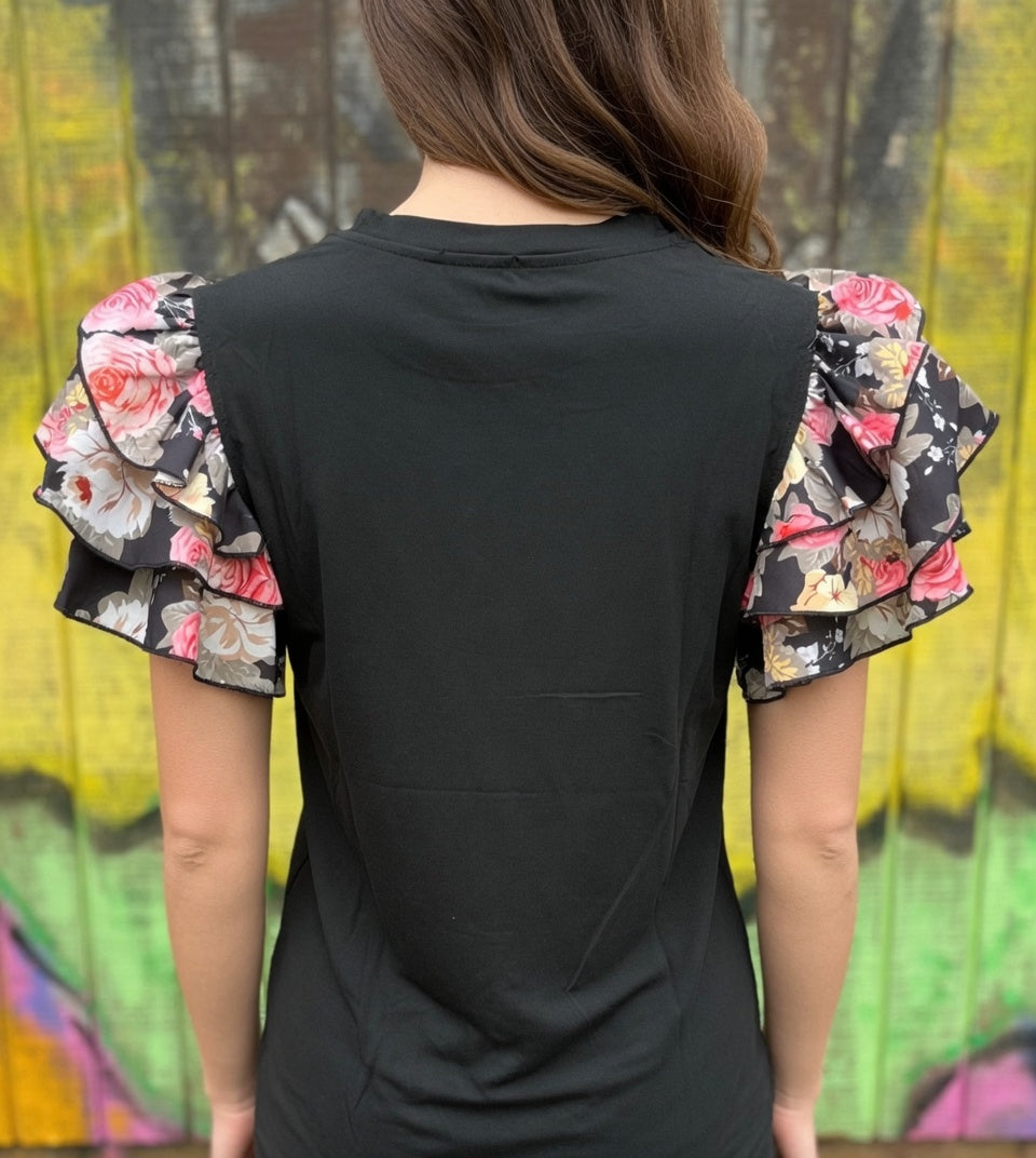 Floral Print Layered Sleeve Tee