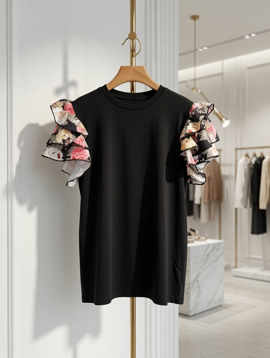 Floral Print Layered Sleeve Tee