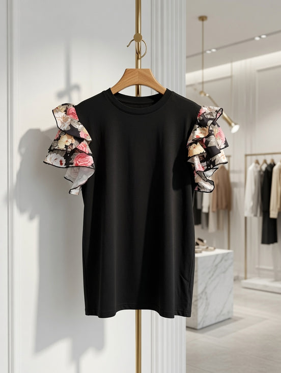 Floral Print Layered Sleeve Tee