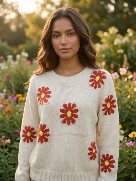Floral Knit Cropped Sweater
