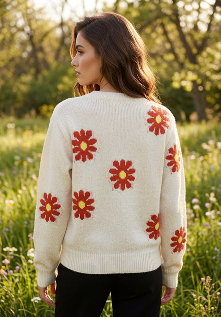 Floral Knit Cropped Sweater