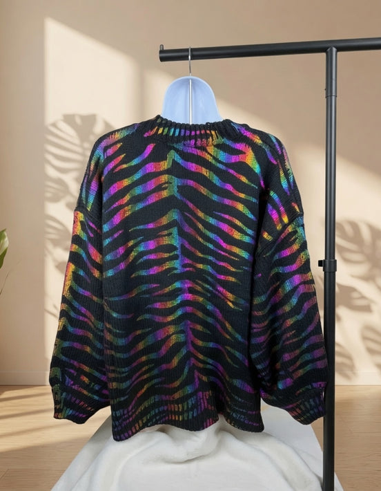 Holographic Foil Zebra Sweater