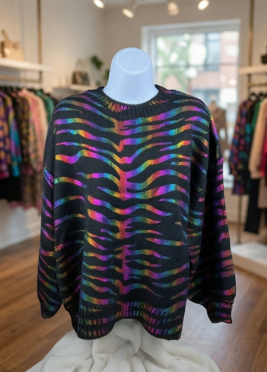 Holographic Foil Zebra Sweater