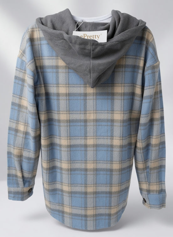Plaid Button Down Shacket Hoodie
