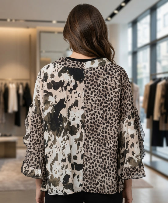Ruffle Bell Sleeve Sheer Top