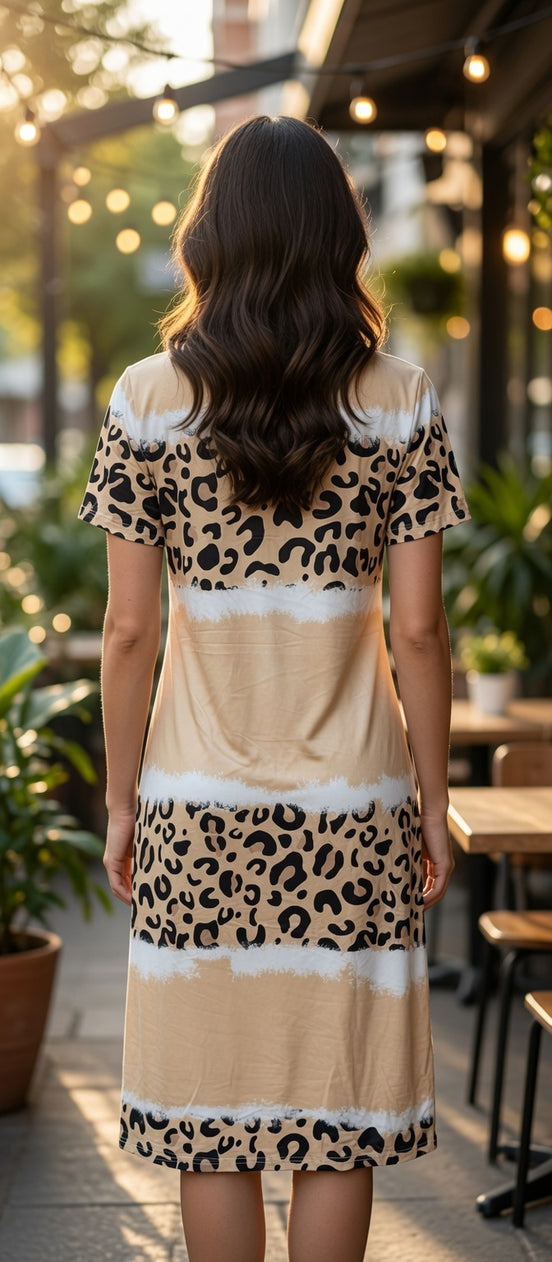Cream Leopard T-shirt Dress