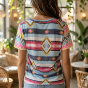 Dreamy Blue Aztec patterned scarf by Celeste Clothing, featuring vibrant blue and intricate geometric designs.