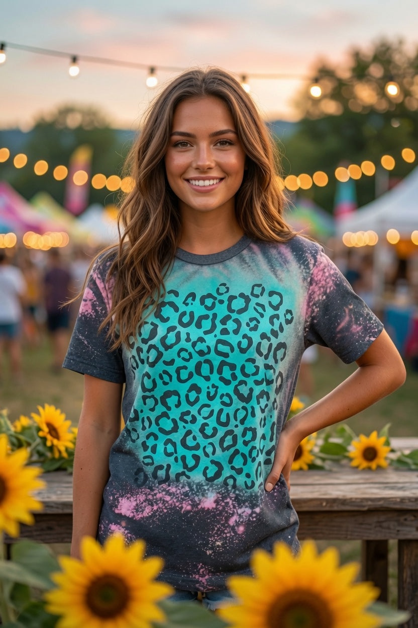 Turquoise N Pink Bleached Leopard