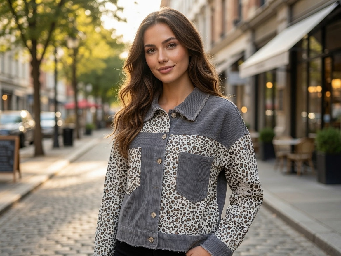 Chaqueta de leopardo de pana