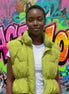 Miss Sparkling hooded cropped puffer vest outerwear, showcasing its quilted design and hood detail in a stylish close-up shot.