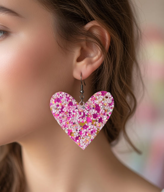 Pink glitter mix hearts by A Glamper’s Creations, LLC, featuring sparkling, colorful heart-shaped confetti for crafts and decorations.