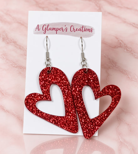 Pendientes de corazón de brillo rojo