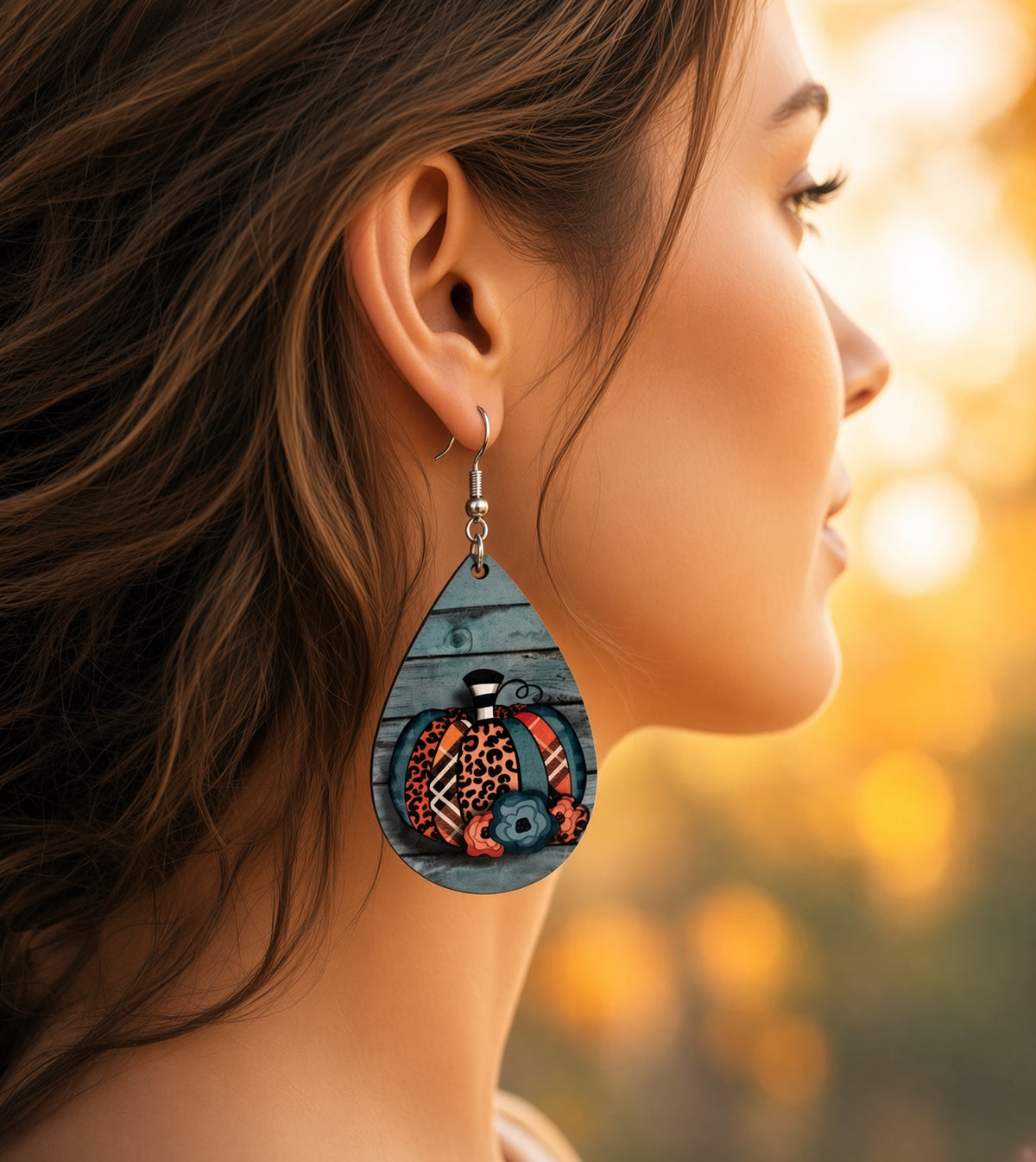 Colorful patterned pumpkin earrings from Earring Babe Boutique, featuring vibrant fall-inspired jewelry with detailed pumpkin designs.