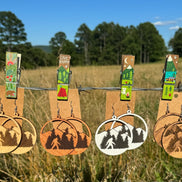 Wooden Bigfoot earrings by Krafty Supply featuring detailed carved Sasquatch design on natural wood.
