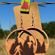 Handcrafted wooden Bigfoot earrings by Krafty Supply featuring detailed Bigfoot silhouette design.