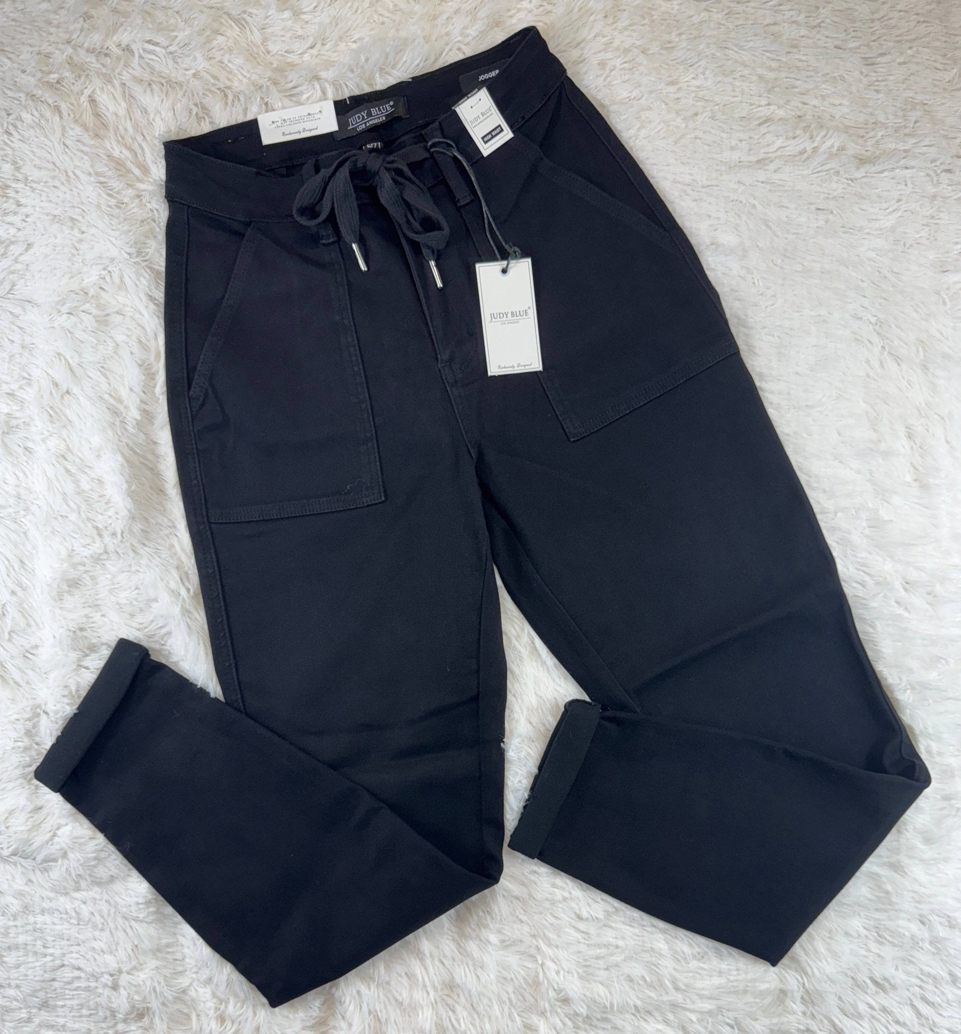 Comfortable Judy Blue joggers with a relaxed fit, featuring classic denim styling and a soft, stretchy fabric for everyday wear.