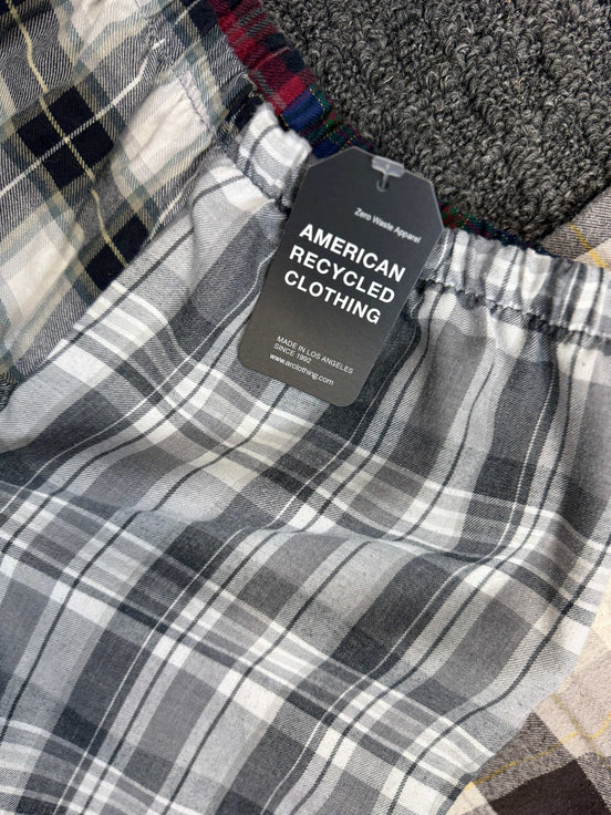 American Recycled Clothing flannel pants featuring a cozy, plaid design and relaxed fit for comfortable casual wear.
