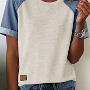Denim Colorblock Patchwork Round Neck S/S 26 Tee | S-XL - OG Gilmore Girl 