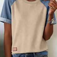 Denim Colorblock Patchwork Round Neck S/S 26 Tee | S-XL - OG Gilmore Girl 