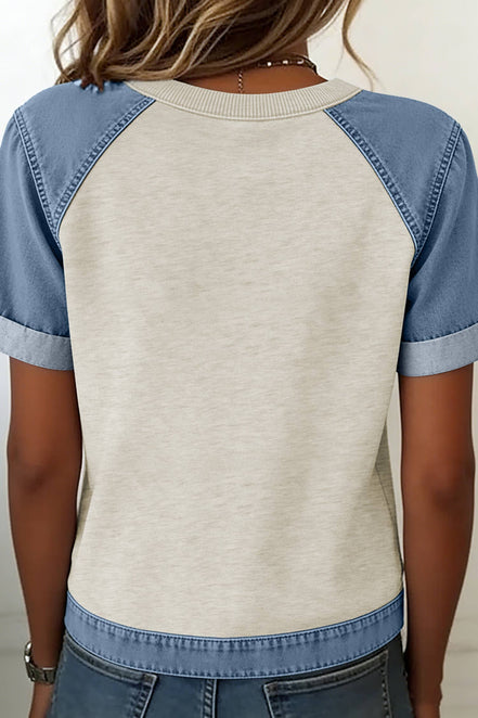 Denim Colorblock Patchwork Round Neck S/S 26 Tee | S-XL - OG Gilmore Girl 