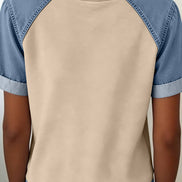 Denim Colorblock Patchwork Round Neck S/S 26 Tee | S-XL - OG Gilmore Girl 