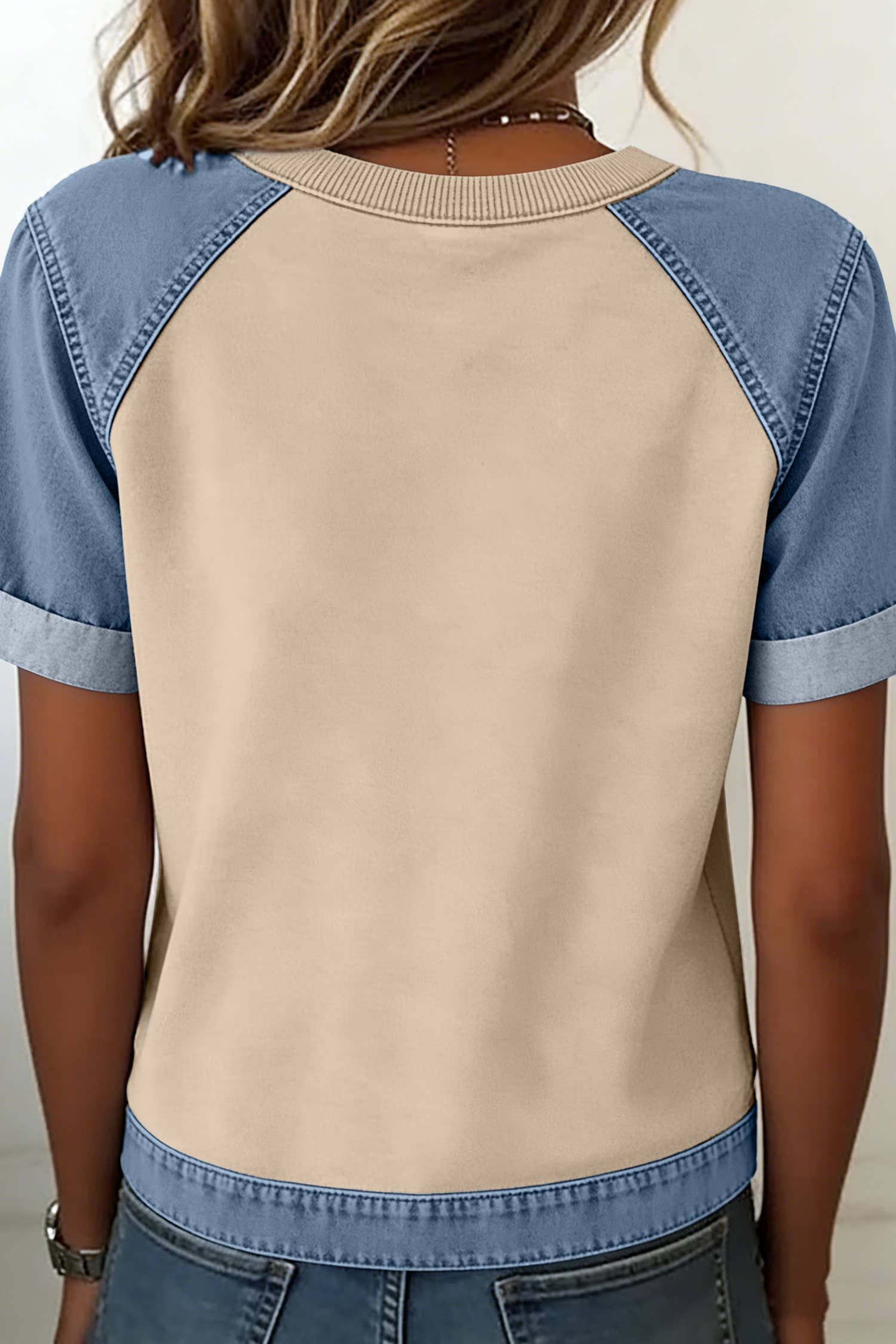 Denim Colorblock Patchwork Round Neck S/S 26 Tee | S-XL - OG Gilmore Girl 