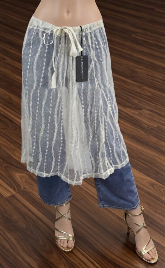Sheer layered mesh skirt by ADORA LA featuring a flowy, transparent design with multiple mesh layers and a comfortable waistband.