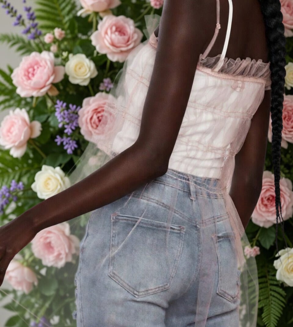 ADORA LA ruffle detail mesh cover-up dress featuring flowing fabric and stylish ruffles for beach or casual wear.
