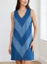 ADORA LA color block denim dress featuring vibrant panels and a casual, stylish fit, perfect for everyday wear.