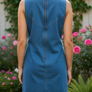 ADORA LA. color block denim dress featuring contrasting panels and a casual, stylish fit perfect for everyday wear.