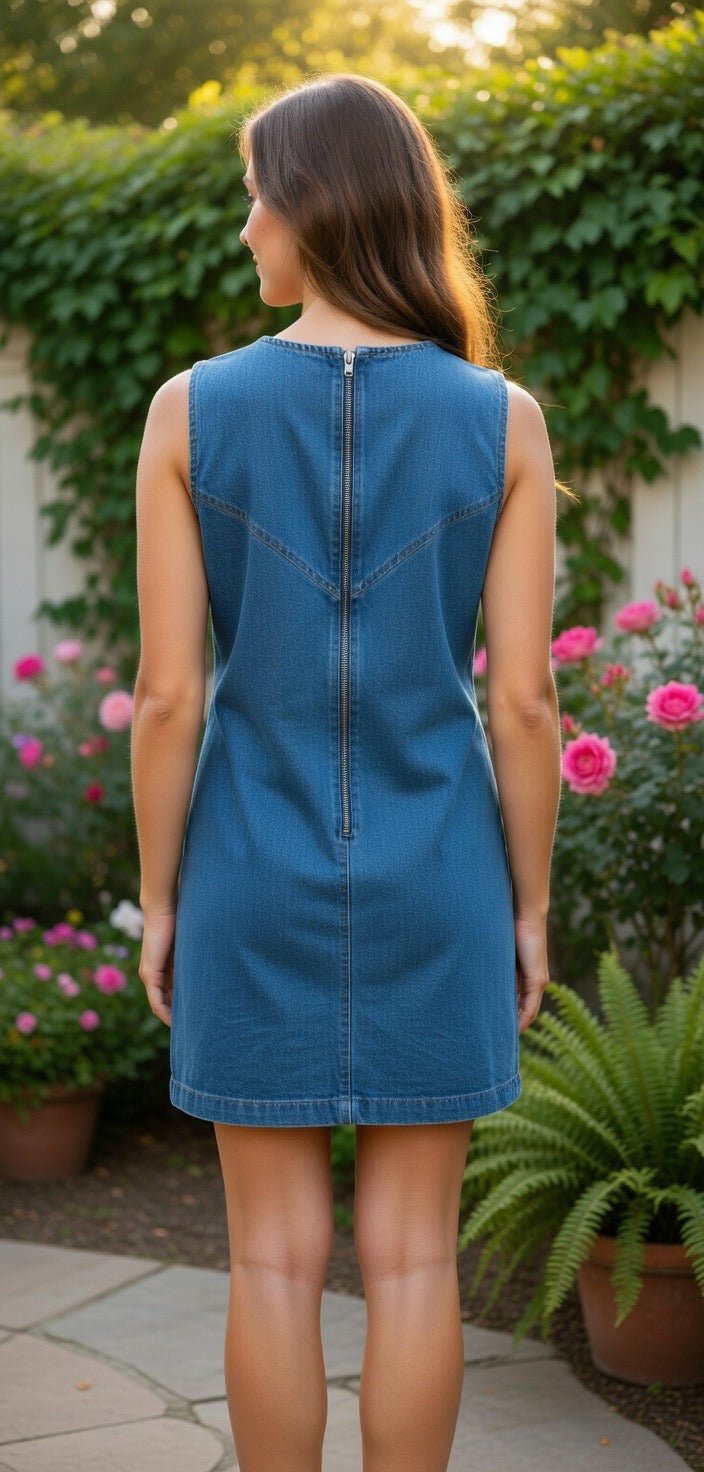 ADORA LA. color block denim dress featuring contrasting panels and a casual, stylish fit perfect for everyday wear.