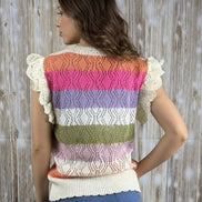 Multicolor crochet top with eyelet sleeves by ADORA LA, featuring a trendy, lightweight knit design.