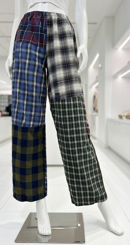 American Recycled Clothing men's flannel pants in size S, soft plaid fabric with a relaxed fit.