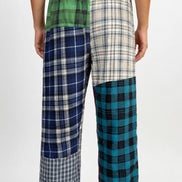 American Recycled Clothing men's flannel pants in size S, soft plaid fabric with a relaxed fit and elastic waistband.