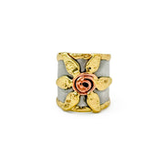 Handcrafted mixed metal flowers ring by Anju Jewelry featuring detailed floral design and unique metal finish.