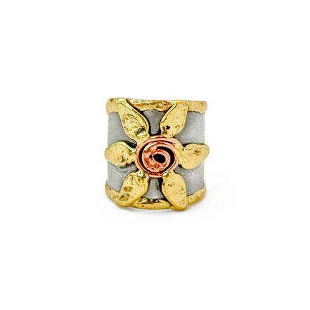 Handcrafted mixed metal flowers ring by Anju Jewelry featuring detailed floral design and unique metal finish.