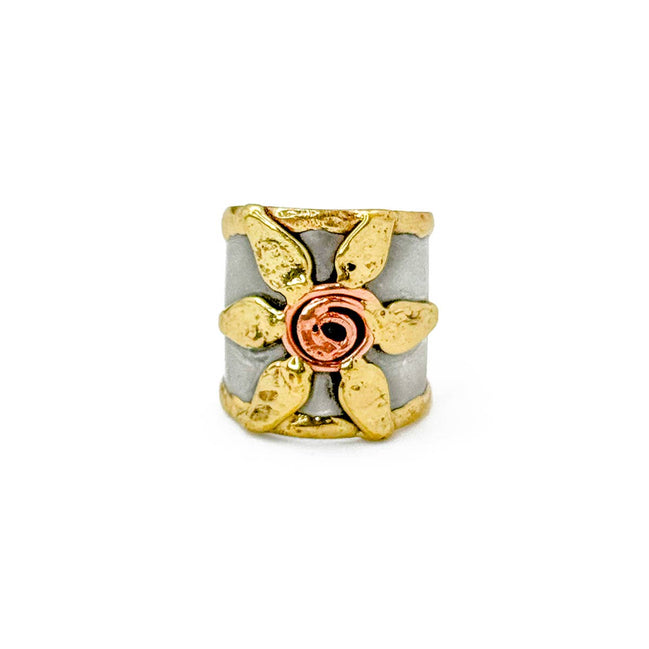 Handcrafted mixed metal flowers ring by Anju Jewelry featuring detailed floral design and unique metal finish.