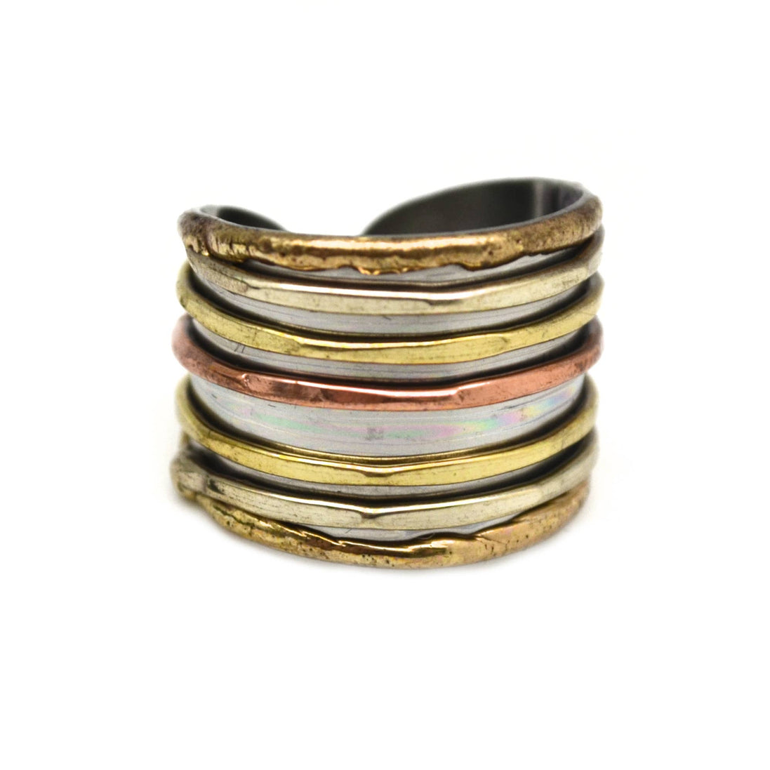 Mixed metal cuff ring by Anju Jewelry, showcasing a stylish jewelry piece with a combination of silver and gold tones.