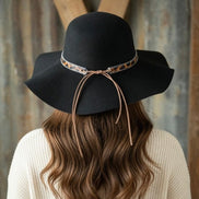 Avenue Zoe boho black felt hat with wide brim and stylish design, perfect for casual or bohemian fashion looks.