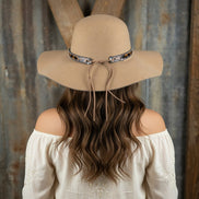 Avenue Zoe boho camel felt hat with wide brim and decorative band, stylish accessory for casual and festival outfits.
