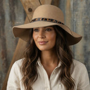 A beige boho felt hat with a wide brim, stylishly designed by Avenue Zoe, perfect for casual and bohemian fashion.