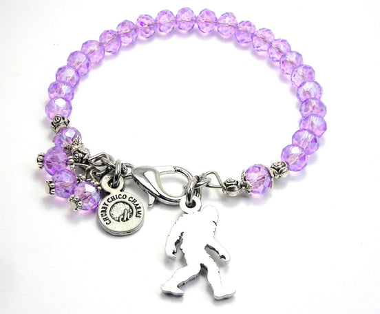 Colorful crystal bracelet featuring a Sasquatch Bigfoot charm by Chubby Chico Charms, with vibrant, sparkling beads and playful design.