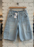Blue B cargo denim knee-length shorts with functional pockets and a casual fit, ideal for comfortable summer wear.